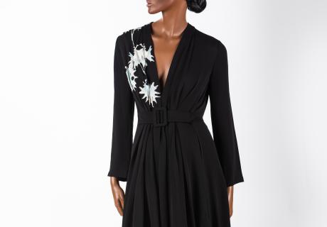Image: Black and white silk georgette dress by Giorgio Armani