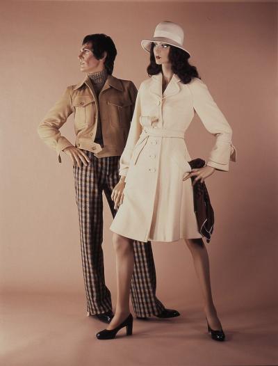 1973 Christian Dior/Diorling, Yves Saint Laurent/Rive Gauche:White coat; man’s jacket. Selector: Alison Adburgham, The Guardian