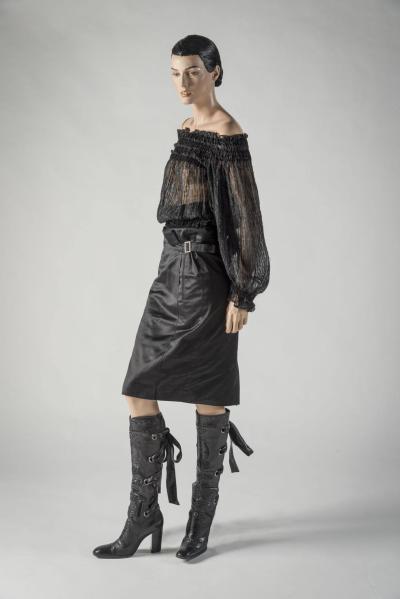 2001 Tom Ford/Yves Saint Laurent: Black ‘peasant’ top ensemble and ‘gladiator’ boots. Selector:  Alexandra Shulman, Vogue
