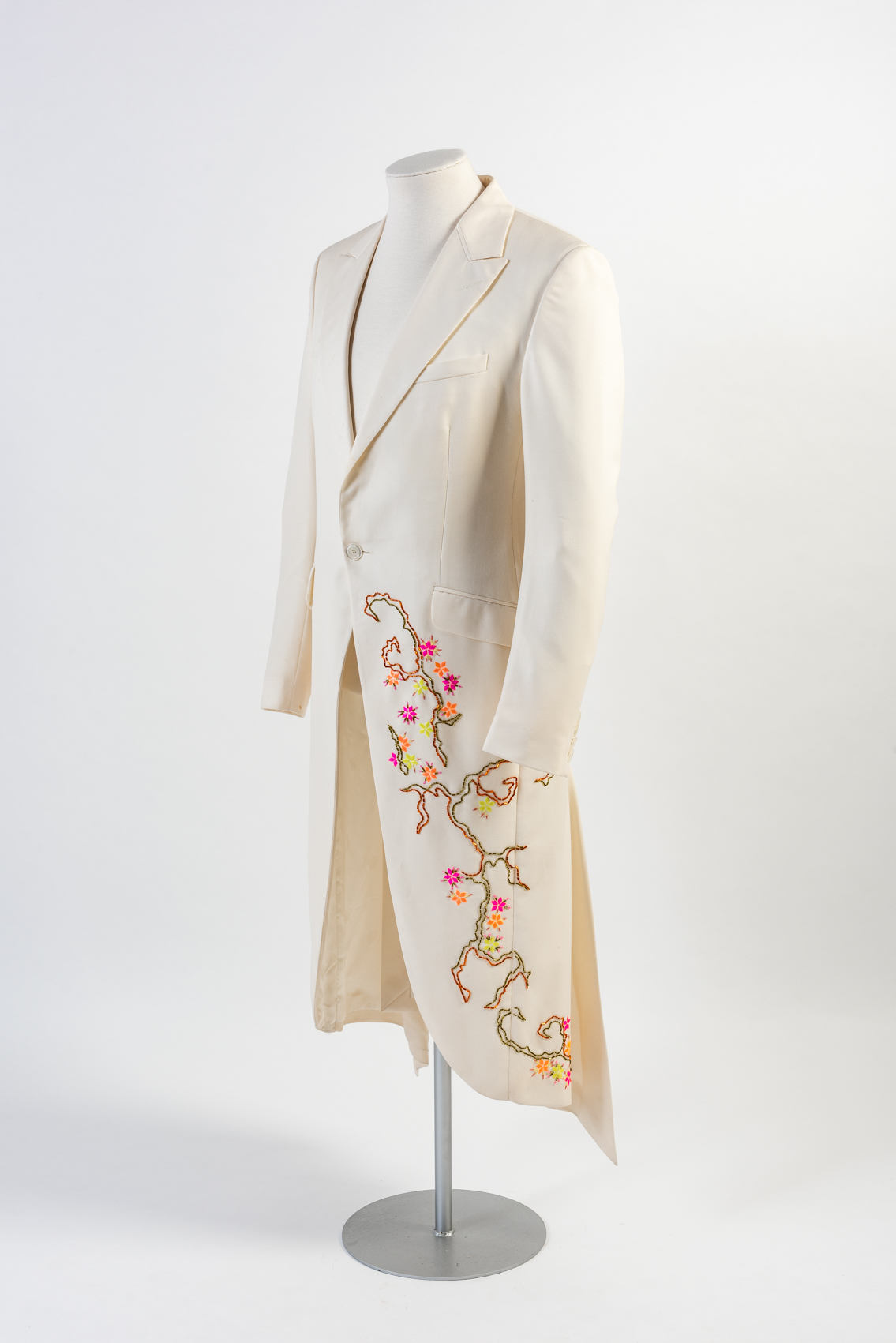 Image: White wool and mohair embroidered long coat, S/S 2000