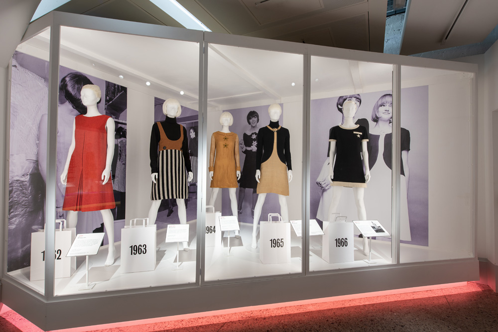 Image: A display case of Mary Quant ensembles
