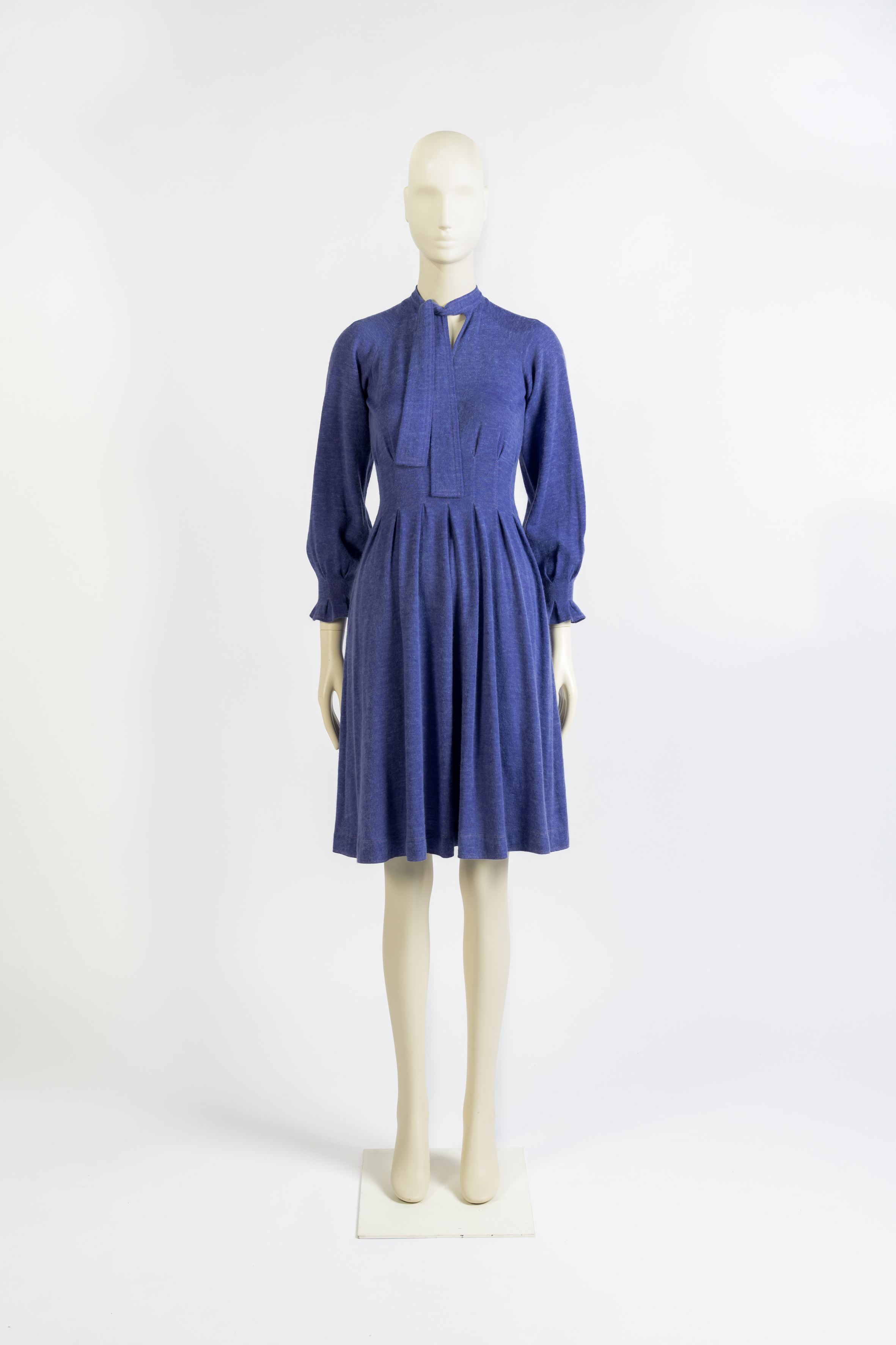 Blue knitted wool dress by Jean Muir, 1980s
