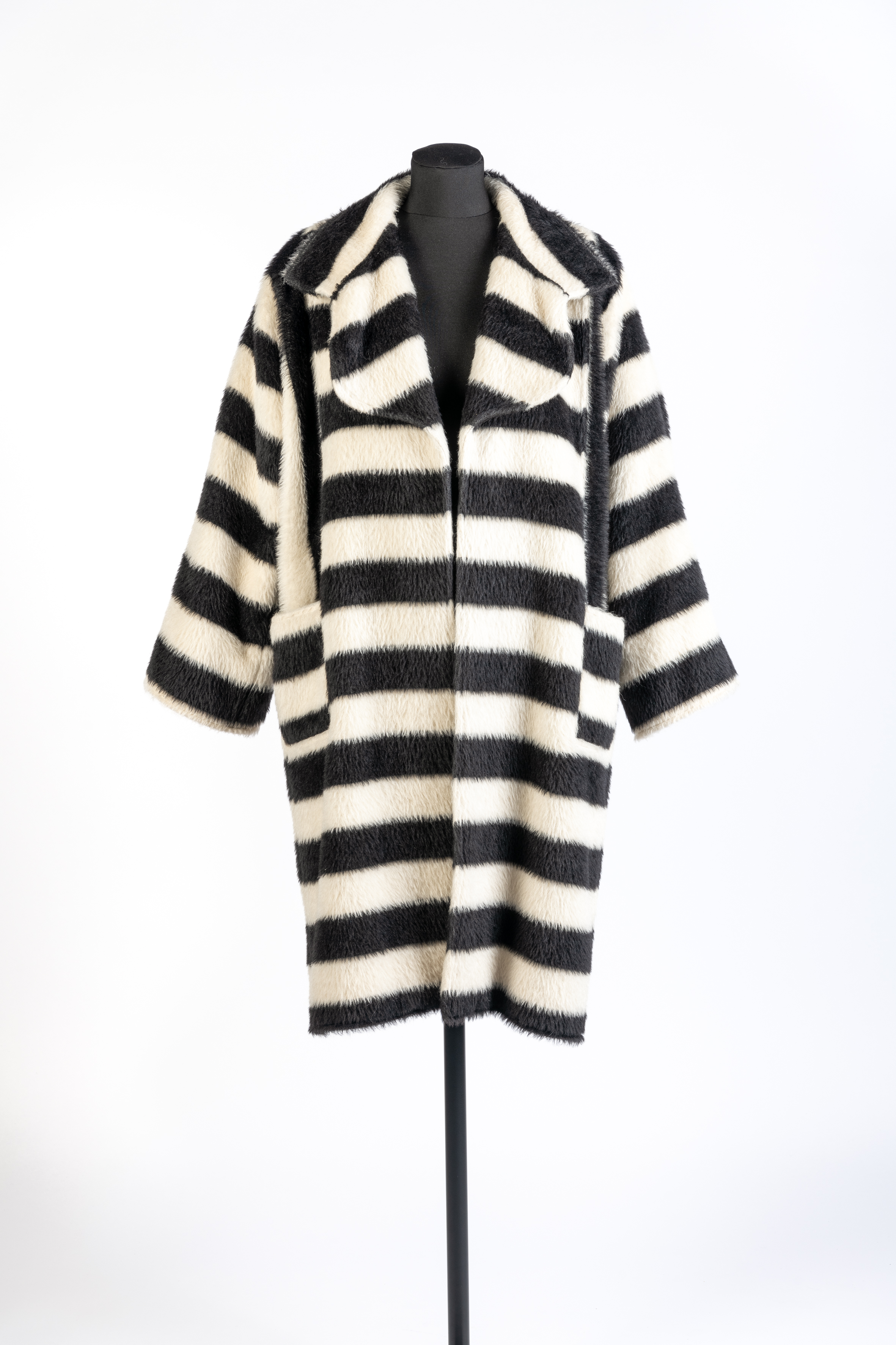 Black and white striped faux fur coat by Jean Muir, 1980s