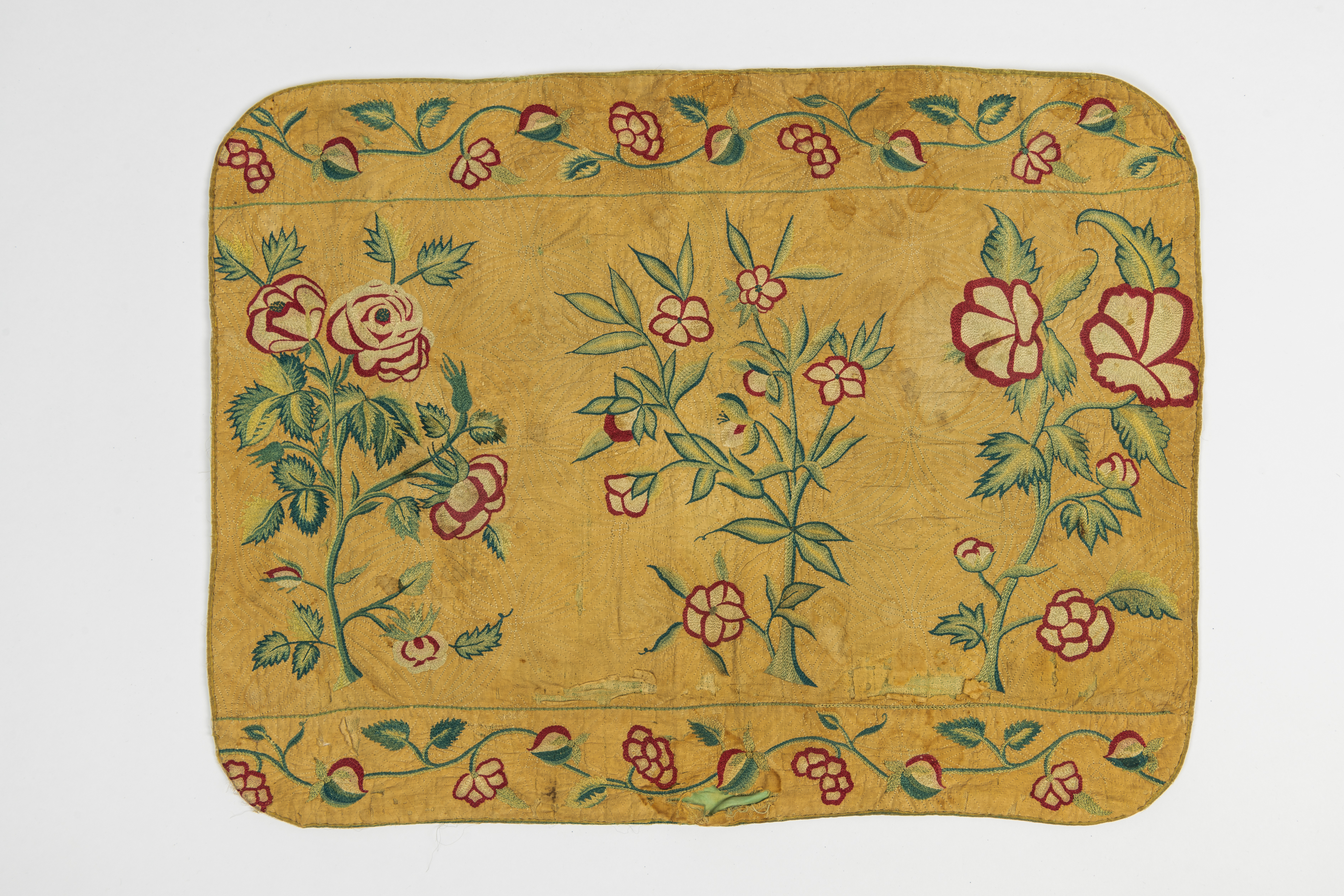 Embroidered and quilted cover, lined with silk, associated with Ottoline Morrell