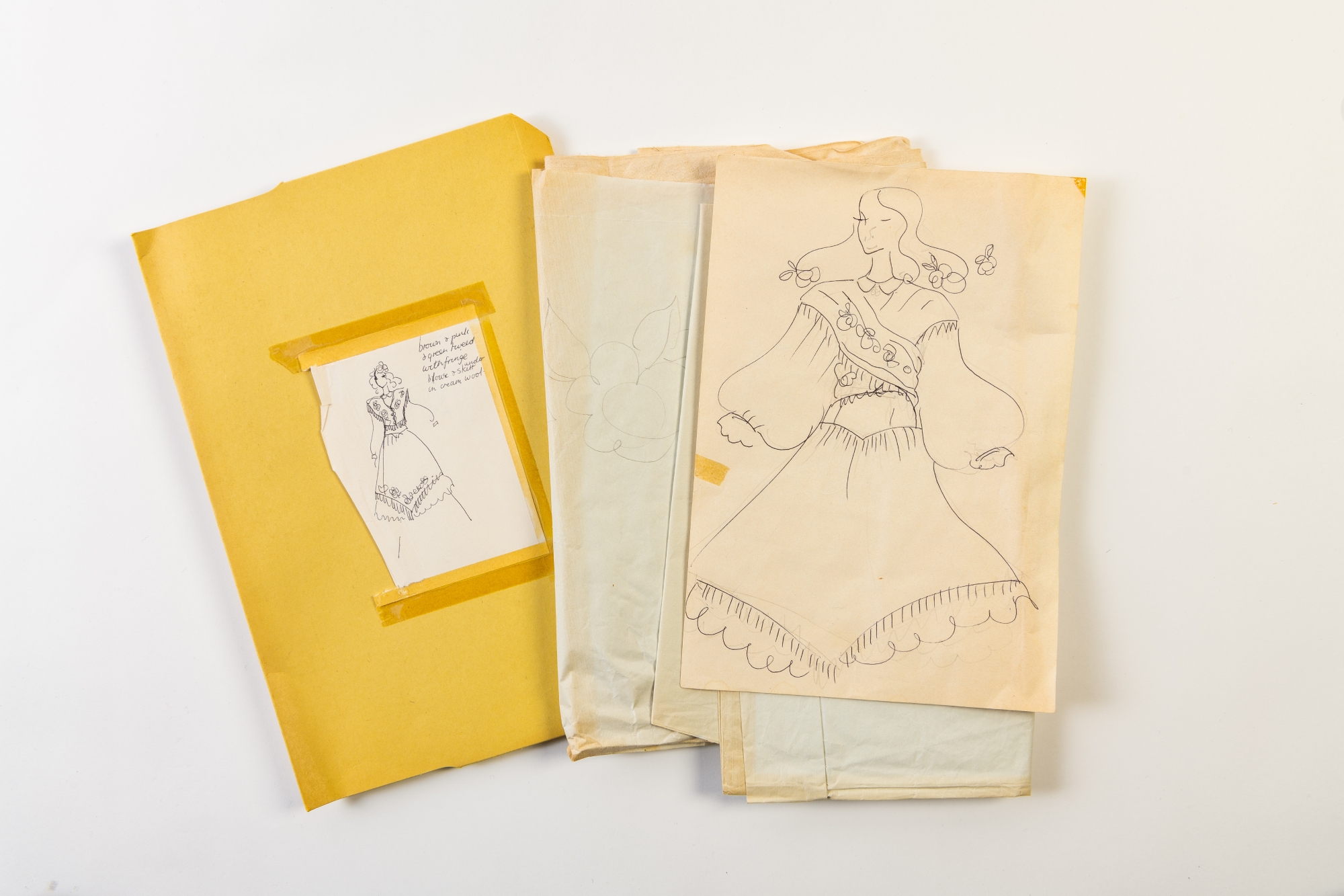 Paperwork relating to the Cindy Beadman archive including sketches of her designs