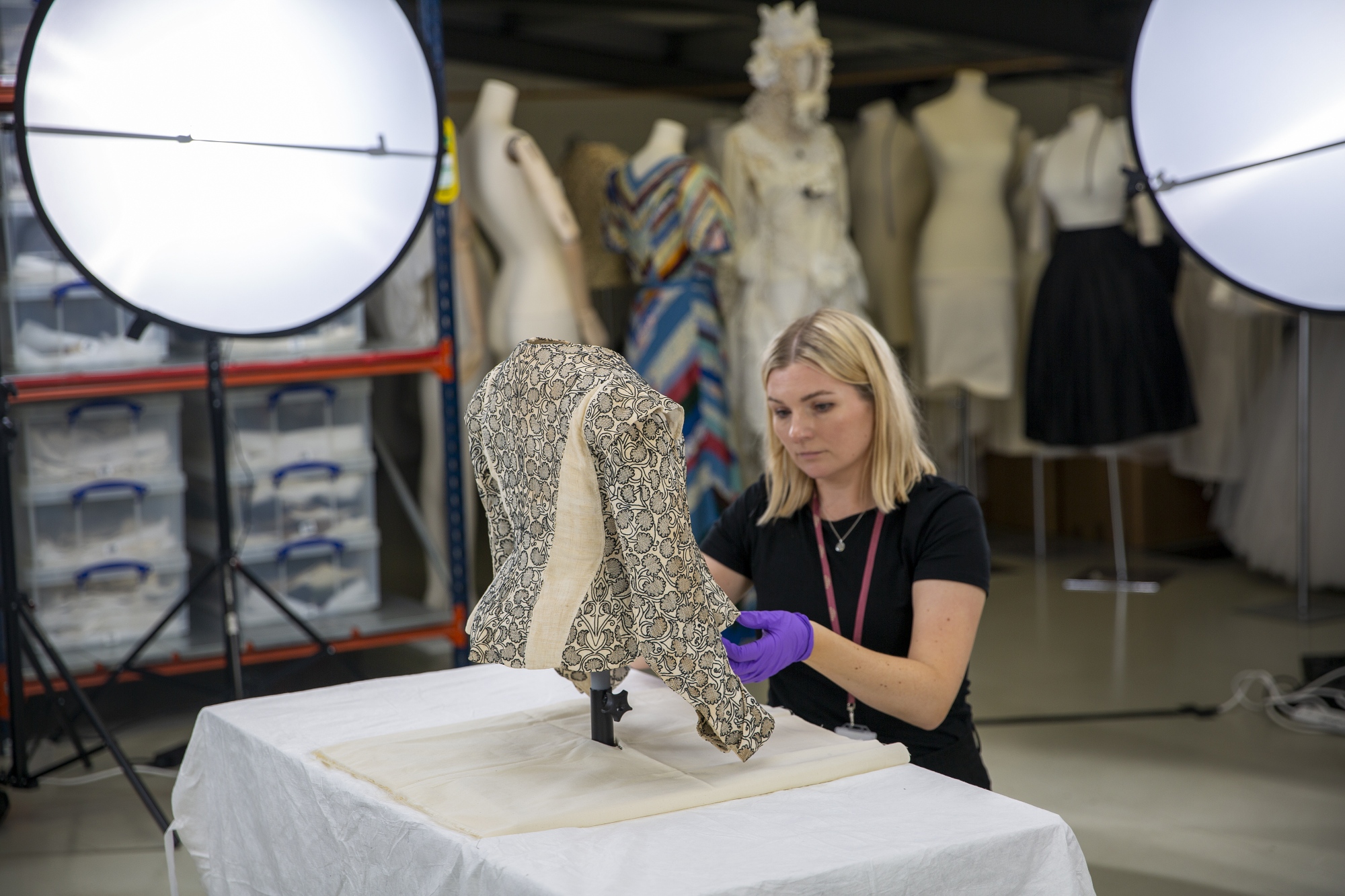 Fashion Museum Bath staff member working with the collection