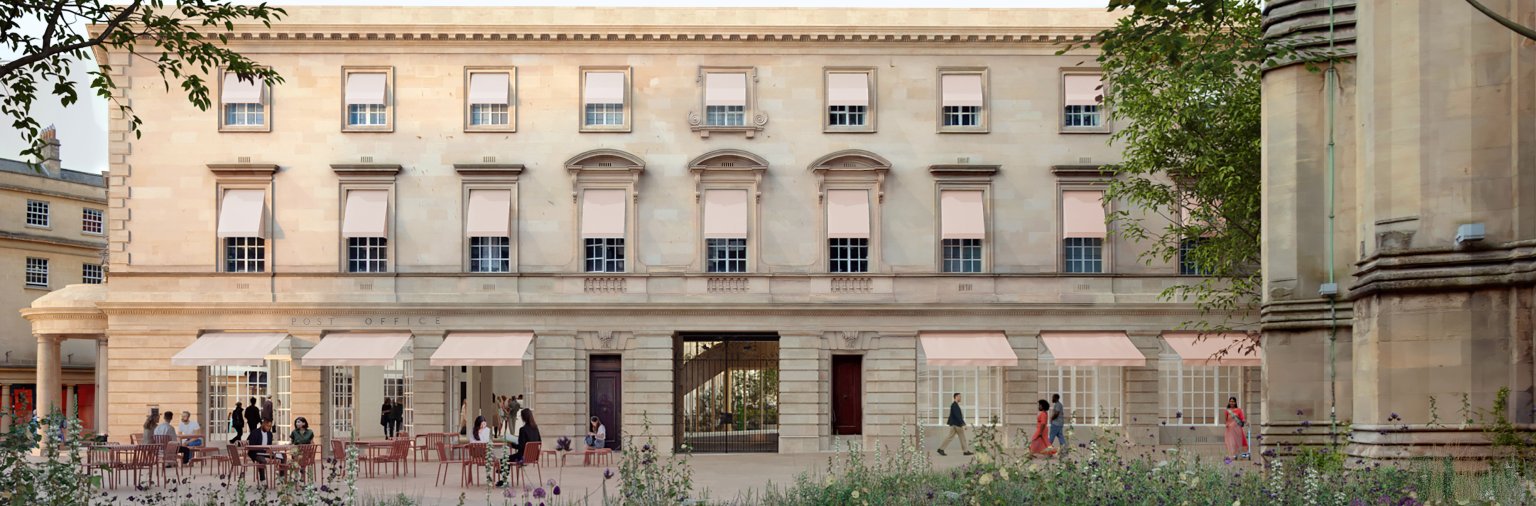 An architects render of the exterior of the Old Post Office building reimagined as the new Fashion Museum Bath
