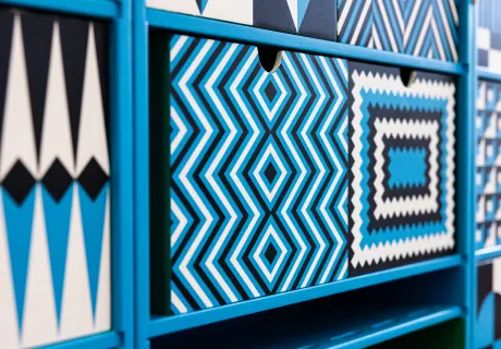 The front panel of the Fashion Unpacked trunk 