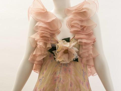 Image: Woman's long printed silk gauze dress, Gina Fratini, c. 1970-1975