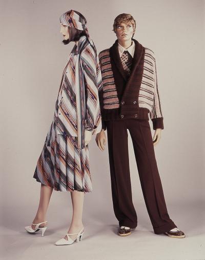 1974 Missoni: Knitted ensemble; man’s knitted cardigan ensemble. Selector: Jennifer Hocking, Harper’s Bazaar & Queen  