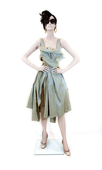2010 Vivienne Westwood: Pale green ribbed watered silk dress. Selector: Stephen Jones 