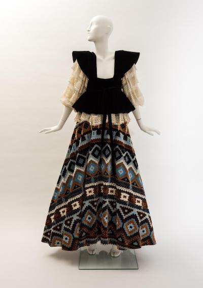 39 Woman's long patterned velvet dress