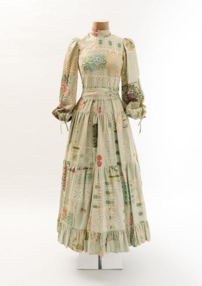 60 Woman's long antique fabric patchwork dress
