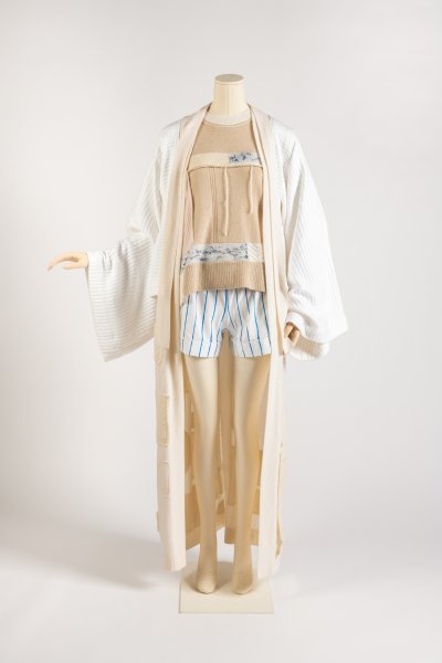 Patchwork and appliqué cashmere and cotton kimono ensemble