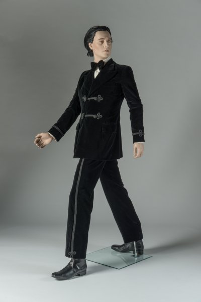 Man’s black velvet evening suit.