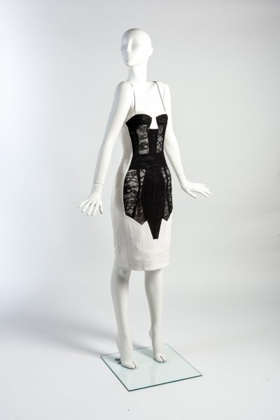 Black and white lace panel ‘body-con’ dress